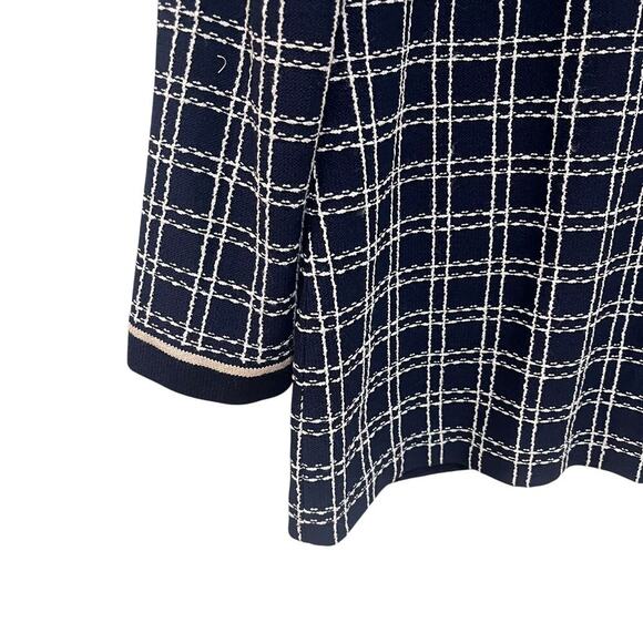 St John Collection Vintage Blue/ White Windowpane Plaid Knit Button Sweater 12 - Picture 4 of 7